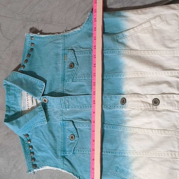 Bullhead Women’s Regular Fit Denim Vest Button Front Aqua White Size Large - Picture 9 of 11